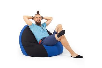 Kék - Fekete XXL szövet babzsákfotel